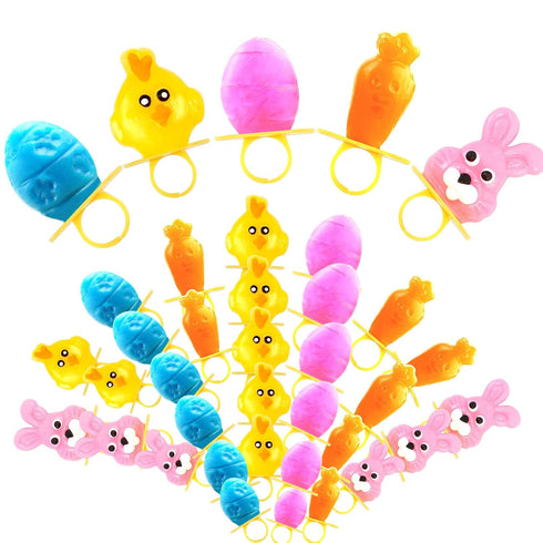 40 Count Easter Ring Lollipops Candy, Bunny, Chick, Carrot, Egg Suckers Individually Wrapped Bulk for Easter Basket