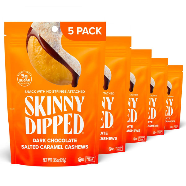 SkinnyDipped Salted Caramel Cashews, Healthy Snack, Plant Protein, Gluten Free, 3.5oz Resealable