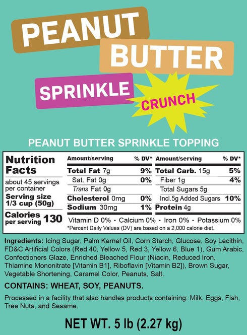 5 Peanut Butter Sprinkle Crunch Topping Crunch Coat Ice Cream Topping, Dessert Topping Bulk Pound Resealable Bag
