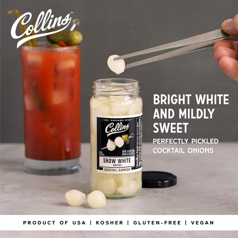 8.3 oz Collins Gourmet Snow White Cocktail Onion, Pickled Onion Jar for Cocktails, Bloody Mary Ingredients, Meat