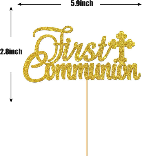 Gold Glitter First Communion Cake Topper - Decoration for Kids' First Communion Cake