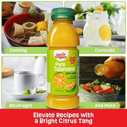 100% 4 Pack, 10 Oz 100% Sun Tropics Pure Calamansi Juice - Each | Pure, Not From Concentrate | Refreshing Citrus Juice