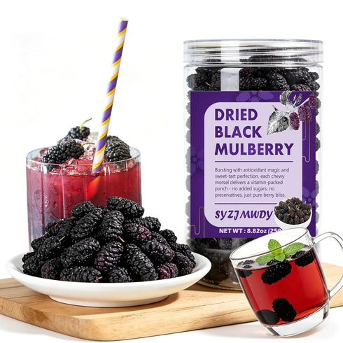 SYZJMWDY Dried Black Mulberries, 8.82oz/250g No Sugar Added Black Mulberry, Dried Fruit, Hand