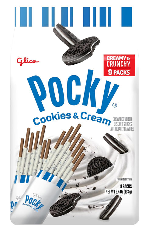 5 (9 Pocky Cookies & Cream Family Size Bags Individually Wrapped Pouches Each)