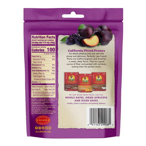 (4 Pack) 7 oz Sun-Maid California Sun-Dried Whole Pitted Prunes - Resealable Bag - Dried Plums - Dried Fruit Snack