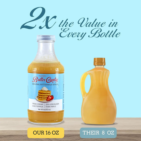 Country 16 oz Bottle/4 Pack Uncle Bob's Butter Original Buttermilk Syrup for Pancakes and Waffles, Gluten Free, Made