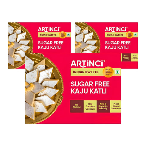 Artinci Sugar-Free Kaju Katli (Pack of 3) - Premium Cashew Sweet, Gluten-Free,