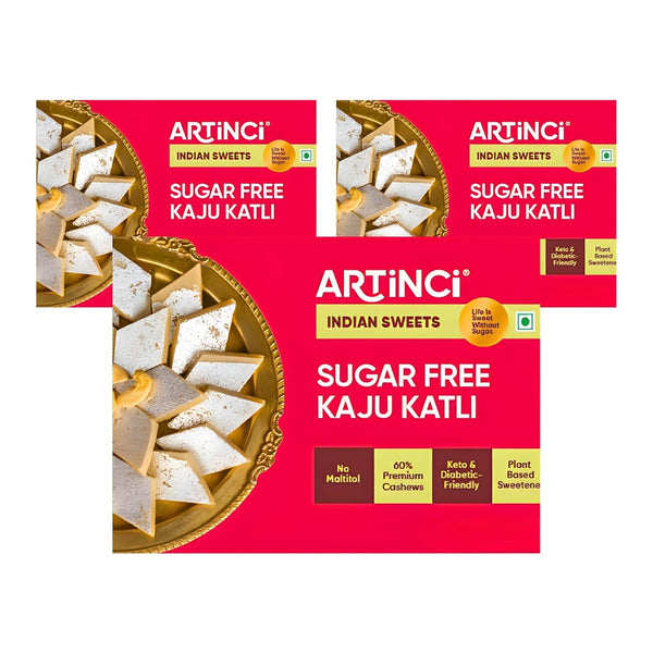 Artinci Sugar-Free Kaju Katli (Pack of 3) - Premium Cashew Sweet, Gluten-Free,