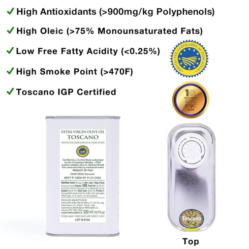 2025 900+ Fattoria Bini Tuscany Extra Virgin Olive Oil from Italy Gold Award Winner, mg/kg Polyphenol-Rich Cold-Pressed
