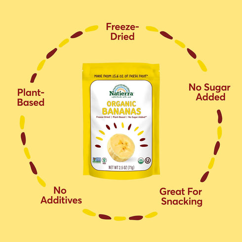 NATIERRA Organic Freeze-Dried Bananas, USDA Certified Organic, Vegan & Non-GMO, 2.5 Ounce (Pack of 1)