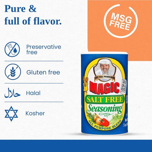 5 oz (Pack 2) Chef Paul Magic Seasonings Blends Salt Free Seasoning | No Salt Seasoning | Ideal for Meat, Seafood