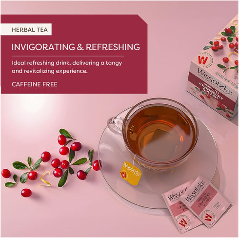 20 Wissotzky Cranberry Herbal Tea, Teabags | Refreshing Blend | Caffeine Free Tea | Antioxidant Rich