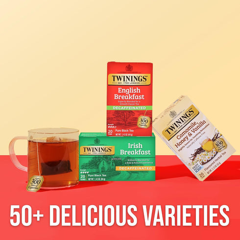 20 Count (Pack 1), 20 Twinings Decaffeinated English Breakfast Individually Wrapped Bags, of Flavourful & Robust, Enjoy
