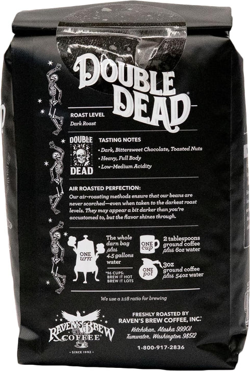 2lb Raven's Brew Coffee High Caffeine Coffee Dark Roast Ground - Double Dead