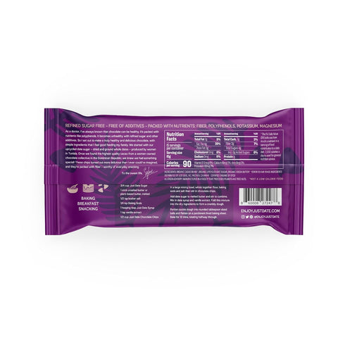 65% 3 8 Oz Just Date Organic Date Sweetened Dark Chocolate Chips / Cacao / Vegan / No Sugar Added / Only Ingredients /