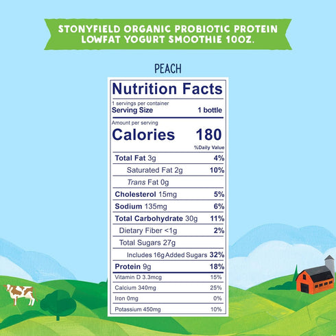 Stonyfield Organic 10 oz Stonyfield Farms Organic, Low Fat Peach Smoothie