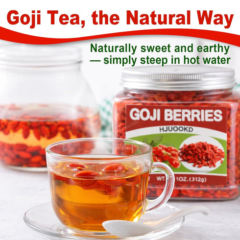 HJUOOKD 11oz 100% Dried Goji Berries - Natural Large Berries, Sun-Dried & Handpicked, Vegan Wolfberry - Perfect
