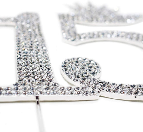 Number 15 Quinceanera Rhinestone Princess Crown Monogram Cake Topper for Sweet 15th Birthday Party (Silver)
