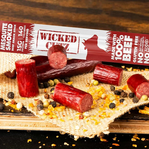 15g (12 Pack) Smoked Mesquite Beef Sticks, Protein Per Beef Stick, Tender & Juicy Extra Large Meat Stick, USA Made High