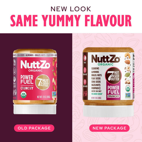 7 12 oz NuttZo Organic Power Fuel Nuts and Seeds Butter, Crunchy, Paleo and Keto Friendly, Peanut and Gluten Free