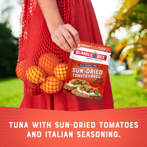 2.5 oz Packet 15g (Pack 4) Bumble Bee Sun-Dried Tomato & Basil Seasoned Tuna, Pouch - Ready to Eat - Wild Caught Tuna