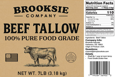 Brooksie Naturals 100% 7lb Pure Beef Tallow for Cooking - Bulk - Food Grade Non-GMO | Made in USA | Gluten-Free | Great