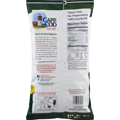 8 oz, (pack 3) Cape Cod Potato Chips, Kettle Cooked, Sweet & Spicy Jalapeno