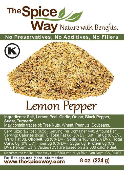 The Spice Way Lemon Pepper, 8 oz, No Citric Acid or Preservatives, Seasoning Blend for Cooking Marinated Chicken