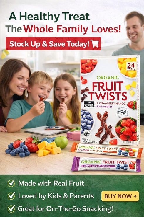 Generic Pack, 24 Count, Organic Fruit Twists Snacks, Strawberry Mango and Wildberry Variety Individually Wrapped, No