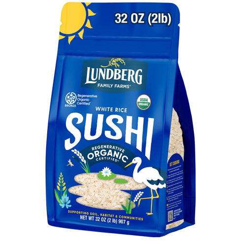 Lundberg Sushi Rice, Sticky White Japanese-Style Short Grains, Regenerative Organic Certified, 32