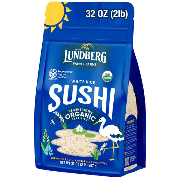 Lundberg Sushi Rice, Sticky White Japanese-Style Short Grains, Regenerative Organic Certified, 32