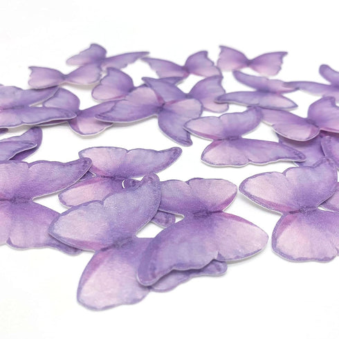 GEORLD Edible Wafer Paper Butterflies, Set of 48 Purple Cake Decorations, Cupcake Topper