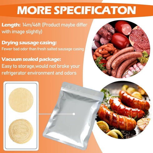 Stuffer,15m/49ft,Diameter 28mm,1 Edible Drying Sausage Casing,HALAL Collagen Sausage Casings for Hot Dog,Breakfast