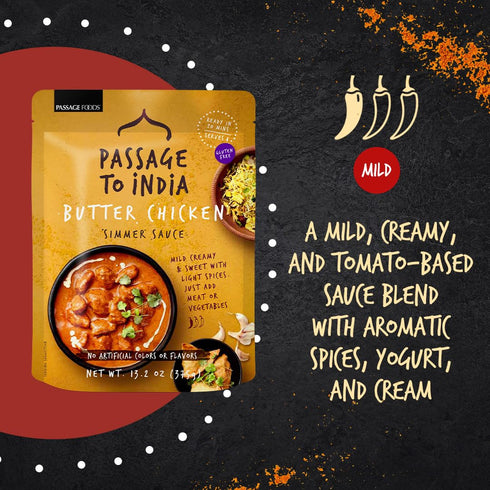 Simmer 13.2 oz (Pack 6) Passage to India Butter Chicken Sauce - Authentic Indian Food Flavor - Sauce - Convenient Meal