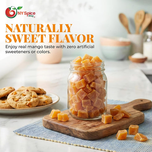 SO2-5 NY Spice Shop Dried Mango Diced with Pound Dehydrated Mangos Dice Fruit Snacking - Dried Mango cubes for Baking