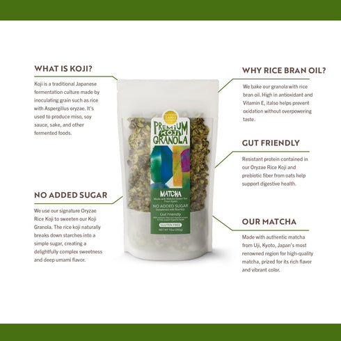 San-J Koji Matcha Granola - Made with Real Matcha Powder - Vegan - Gut-Friendly - No Added Sugar - Made With Premium
