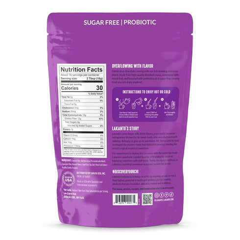 10 oz) Lakanto Sugar Free Drinking Chocolate - Cold or Hot Cocoa Powder Mix, Shelf Stable Probiotics, Monk Fruit