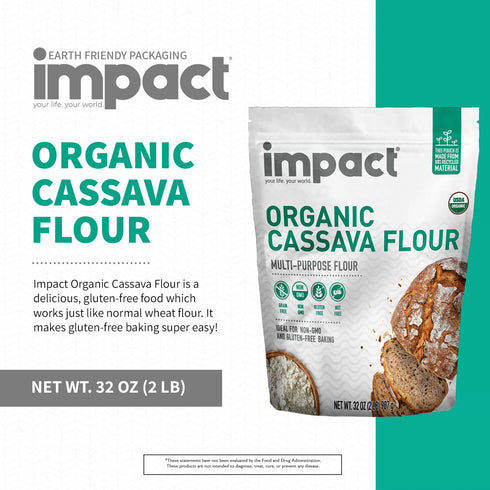 2lb Impact - Organic Cassava Flour - Gluten-Free Baking Essential - Grain-Free Wheat Flour Substitute for Cooking