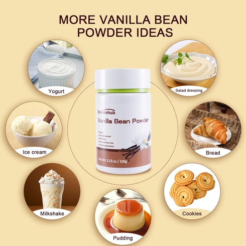 Sturelehub 3.53oz 100g, 100% Vanilla Bean Powder, / Pure Ground Vanilla Bean Powder, No Additives, Vegan, Great