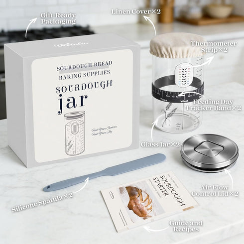 VEDALIO 2 Pack, 2 Pack, Sour Dough Starter Jars Sourdough Jar Wide Mouth, Sourdough Starter Kit, Sour Dough Starter