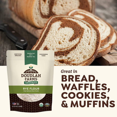 5 lb Organic Rye Flour - Non-GMO, USDA Organic, Vegan, For Baking Sourdough, Bread, and More! Grown In USA, Farmed From