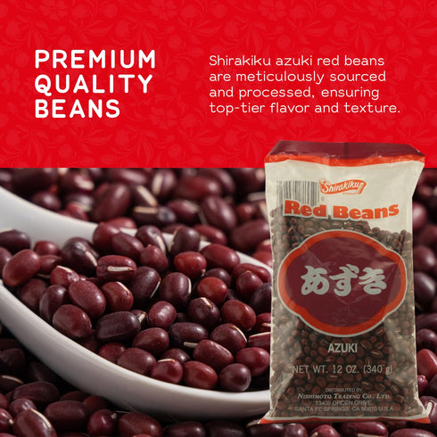 12-Ounce Shirakiku Dark Red Beans | Japanese Vegan Azuki Small Beans | Fiber, Iron Various Calcium & Minerals | Perfect