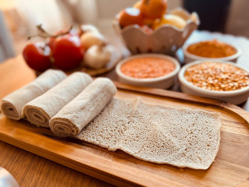 (4 Pack) Red Fox Spices Authentic Teff Injera Flatbread Traditional Ethiopian Fermented Bread Made with Whole Grain
