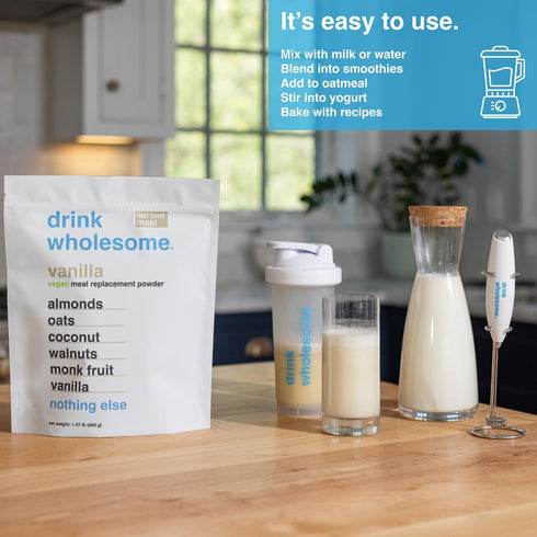 Drink Wholesome Vegan Vanilla Meal Replacement Powder for Sensitive Stomachs | Minimally-Processed, Whole-Food Meal |