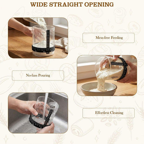 50oz 1 Pack SheeChung Sourdough Starter Jar, Wide Mouth Sourdough Jar Glass, Bamboo Lid, Cloth Cover, Date Tracker