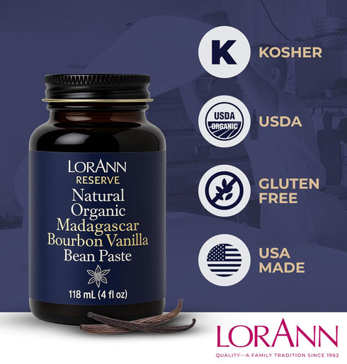 4 LorAnn Oils Reserve Natural Organic Madagascar Bourbon Vanilla Bean Paste Pure and Organic Bean Extract for Baking