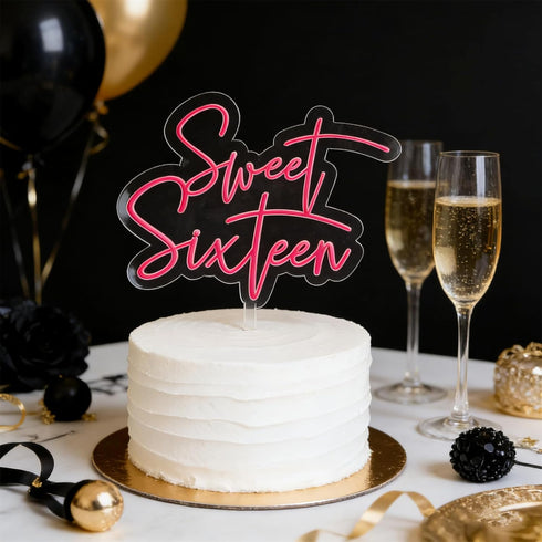 LZGXZF 1 PCS Acrylic Sweet Sixteen Cake Topper,Happy 16st Birthday Cake Toppers,Rose Red