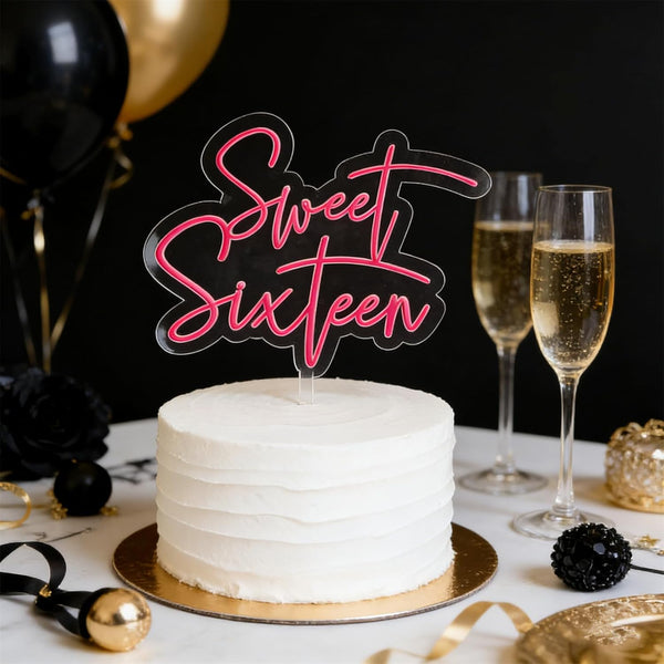 LZGXZF 1 PCS Acrylic Sweet Sixteen Cake Topper,Happy 16st Birthday Cake Toppers,Rose Red