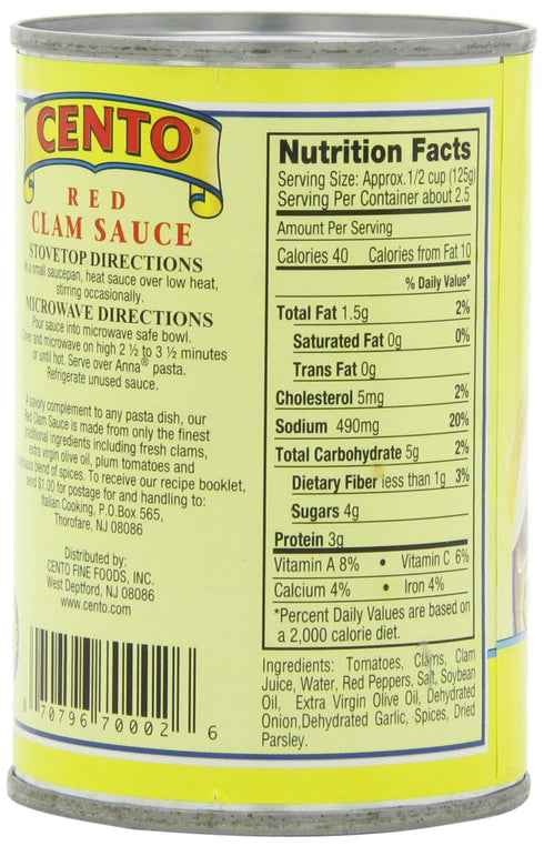 Cento 10.5 (Pack 12) Red Clam Sauce, Ounce Cans