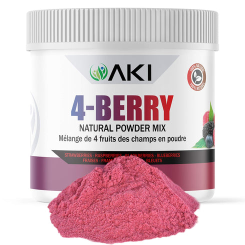 AKI 4-Berry Blend Superfood, Blueberry, Raspberry, Strawberry & Blackberry, 5.29oz/150g, Sugar-Free for Smoothies